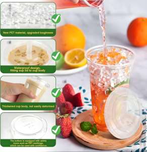 Vasos Desechables de PET con Logotipo Personalizado, Impresos con Serigrafía, de 12oz-24oz, para Bebidas Frías, Café Helado, Té con Leche, Jugo, con Tapas Transparentes de Fondo Plano - Product Image 4