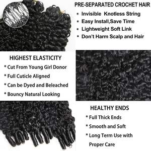 Extensions de <span class=keywords><strong>cheveux</strong></span> en crochet de qualité supérieure, design invisible, pré-bouclées, <span class=keywords><strong>cheveux</strong></span> humains birmans bouclés, plumes, pour femme - Product Image 2