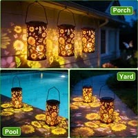 Lampes solaires LED colorées RGB Art Déco en forme de tournesol, étanches IP65, lanterne portable, lampe de projection, décoration de jardin, de véranda et de pelouse