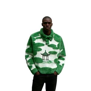 Pull en maille <span class=keywords><strong>polo</strong></span> à col boutonné, design personnalisé, logo de haute qualité, couleur verte et blanche, pour homme, décontracté - Product Image 3