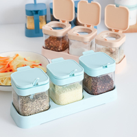 Ensemble de pots à épices en verre, 3 pièces, couvercle à rabat, cuillère, anti-humidité, sans BPA, passe au lave-vaisselle, plateau écologique pour comptoir de cuisine