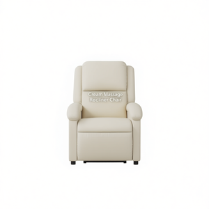 Cream Massage Recliner Chair Power Recline Faux Leather Contemporary Design - Product Image 1