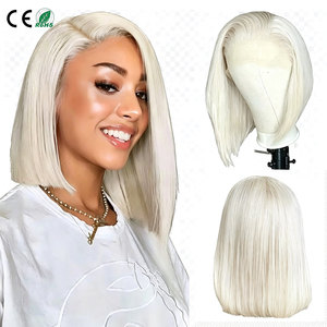 Perruques Bob Blond Platine Gris Argenté 13x4 Lace Frontal Cheveux Humains pour Femmes Lisses et Soyeux Coupe Droite Blanche Blonde - Product Image 1