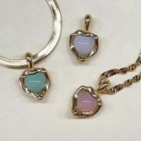 Luxe Simple bricolage acier inoxydable coeur pierre naturelle collier or et rhodium plaqué accessoires de bijoux de mode