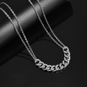 Collier à double couche de 9 mm en acier doré, design géométrique, pour un usage quotidien, colliers superposés tendance - Product Image 3