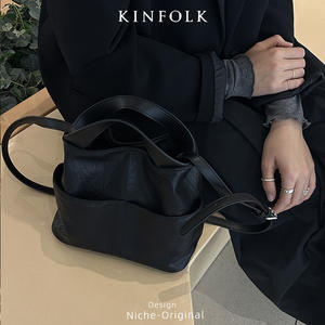 KINFOLK Bolso tipo cubo para mujer de piel suave con hebilla magnética, bolso bandolera con múltiples compartimentos, color marrón - Product Image 4