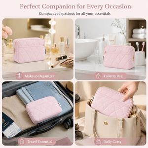 Custom Logo Puffy <b>Makeup</b> Bag Travel Toiletry Bag for Women Large Capacity Quilted Cosmetic Organizer Wide Open Zipper Pouch <b>Case</b> - Product Image 5