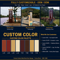Panneau d'information horizontal QJ QJ-MDX007A personnalisé à double colonne, finition imitation bois, pour jardin, parc, station balnéaire, zone touristique, affichage extérieur