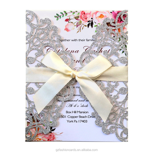 Carte d'invitation scintillante au laser, invitations d'anniversaire personnalisées avec nœud en ruban - Product Image 2