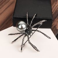 Broche araignée noire rétro en diamant pour Halloween, badge de poitrine en métal pour femme, bijoux, accessoire de mode, épingle araignée
