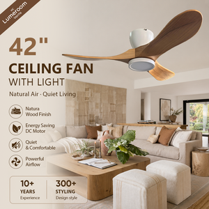 42 Inch Natural Wood Ceiling <b>Fan</b> <b>with</b> Light Flush Mount 3 Blade Quiet DC Motor <b>Remote</b> <b>Control</b> Nordic Style for Home - Product Image 1