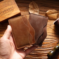 Dompet Pria Vintage Asli Buatan Tangan Minimalis Kulit Crazy Horse Tempat Kartu Kulit Sapi Berkualitas Tinggi