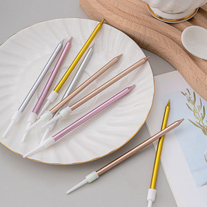 生日蜡烛 快乐时刻锥形蜡烛 生日镀金银彩色蜡烛 带PP支架蛋糕蜡烛 - Product Image 1