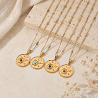 Kalung Liontin Koin Matahari Bulan Berlapis Emas 18K dari Baja Tahan Karat dengan Batu Alam Multiwarna, Perhiasan Wanita, Hadiah