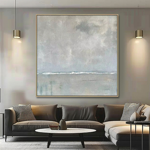 Grande Quadro Moderno Astratto <span class=keywords><strong>Dipinto</strong></span> a Mano su Tela, Paesaggio Marino <span class=keywords><strong>Blu</strong></span> e Bianco in Stile Art Déco con Cornice per Arredamento Casa/Hotel - Product Image 1