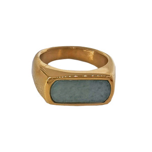 yunnique Geometric Square <b>Ring</b> 18K Gold Plated <b>Titanium</b> Steel Imitation Jade Bezel Setting Unisex Fashion Jewelry Gift - Product Image 5