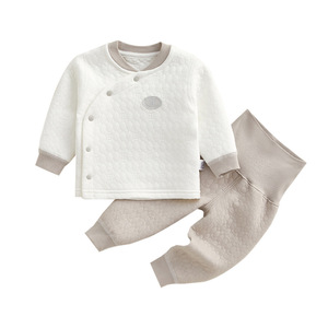 Ensemble de sous-vêtements thermiques pour bébé, manches longues, en coton épais, couleur unie, taille haute, protection du ventre, couche de base pour nouveau-nés - Product Image 1