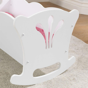 <span class=keywords><strong>Berceau</strong></span> à bascule en bois blanc pour bébé poupée 18 pouces avec coussin papillon rose couverture oreiller semblant jouer meubles cadeau pour 3 ans et plus - Product Image 4