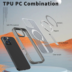 Coque de téléphone magnétique en maille nid d'abeille rafraîchissante pour iPhone 14 15 16 17 Pro Max avec béquille intégrée et coque antidérapante - Product Image 2