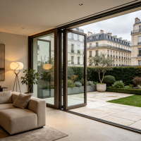 Portes pliantes en alliage d'aluminium anti-corrosion OEM&ODM, fenêtre de patio pliante insonorisée et à isolation thermique pour usage côtier