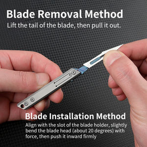 チタン合金ハンドル折りたたみ式EDC開封用ユーティリティ収納式ボックスカッター/スケルプ/ポケットナイフ（10個入り） # 交換可能なブレード11個 - Product Image 4