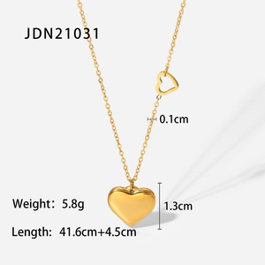 Colgante de corazón doble de acero inoxidable chapado en oro de 18K para mujer, collar de amor impermeable
