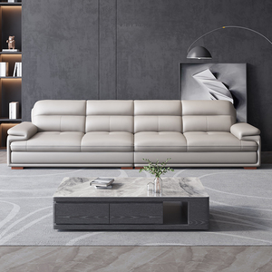 Canapé d'angle en cuir véritable pleine fleur de style nordique moderne, ensemble de canapés modulaires simples pour salon avec chaise longue gauche ou droite - Product Image 3
