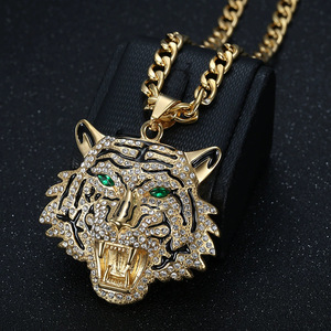 Collar con colgante de cabeza de tigre yunnique, acero inoxidable, chapado en oro, circonia cúbica, joyería Hip Hop para hombre, regalo - Product Image 1