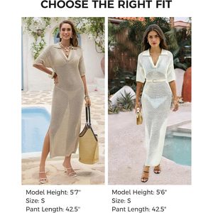 Womens Crochet Swimsuit Coverup Summer Hollow Out Short Sleeve V Neck Maxi Dress Beach Vacation Loose Knitted Breathable - Product Image 6
