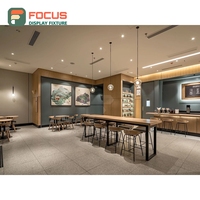 Vitrine à café illuminée en bois avec façade en verre, étagère de présentation pour magasin, meuble de comptoir pour café