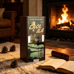 Boîte cadeau de luxe personnalisée en placage MDF pour whisky avec vérin à gaz hydraulique, étui de présentation de bouteille à levage automatique avec couvercle en acrylique pour whisky - Product Image 1