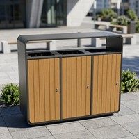 Traust Poubelle de recyclage extérieure en acier à trois compartiments, double bac à déchets, fabricant et fournisseur de poubelles