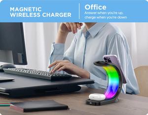 <span class=keywords><strong>Chargeur</strong></span> sans fil magnétique rapide 3 en 1 avec lumière RVB Support de <span class=keywords><strong>chargeur</strong></span> sans fil magnétique 15W pour plusieurs appareils <span class=keywords><strong>Apple</strong></span> - Product Image 2