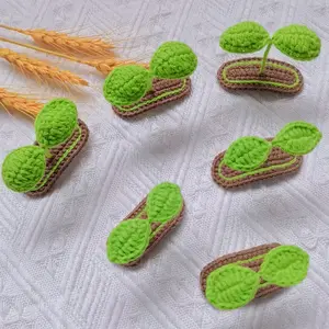 hand crochet kids green grass hair bow lovely knitting children's top bb clip hair accessories