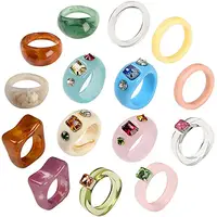 LWS32690 Anillo De Resina Girls Cute Candy Color Finger Ring Handmade Diamond Plastic acrilico Chunky Resin Rings Women