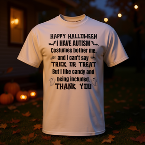 Camiseta de Halloween para concienciar sobre el autismo para niños y adultos con necesidades sensoriales con mensaje de Trick or Treat - Product Image 1