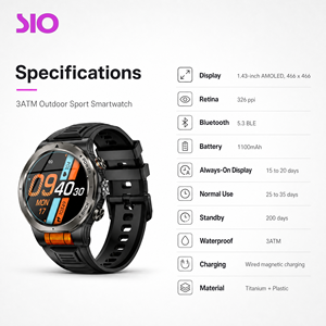Reloj Inteligente con Pantalla AMOLED de 1.43 Pulgadas, Resolución de 466 x 466, GPS, Brújula, Barómetro, Resistente al Agua 3ATM, Batería de 1100 mAh, 100 Modos Deportivos, Venta al por Mayor OEM - Product Image 5