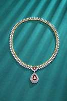 Bijoux de mariage de luxe brillants de Dubaï Collier de rubis en argent 925 cultivé en laboratoire Bijoux de mode Collier pendentif goutte d'eau pour femmes