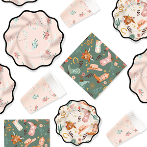 Vaisselle jetable à motif de cowgirl de dessin animé DAMAI, ensemble de vaisselle en papier pour fête, pour 10 invités - Product Image 5