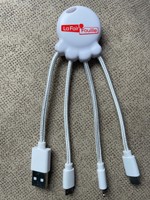 Câble de charge portable multi 3 en 1, cordon de charge de 0,5 pied, câble USB court Octopus pour banque d'alimentation de voyage, couleur blanche