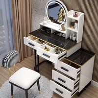 Coiffeuse moderne et élégante avec lumières LED et miroirs Coiffeuse de bureau étendue avec pieds dorés pour filles