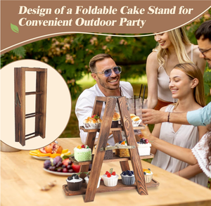 Plateau de service en bois écologique à 3 niveaux, ensemble de présentoir à dessert à double couche, étagère en bois massif pour plateaux de rangement - Product Image 5