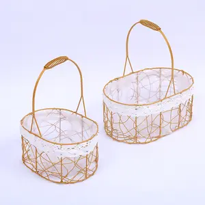 Manufacturers holiday box bridesmaids hand gift hand-held flower basket gold iron wedding gift baby shower gift basket