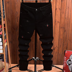 Jean vintage gothique brodé effet vieilli pour <span class=keywords><strong>homme</strong></span>, coupe slim extensible, détails patchwork respirants, style streetwear motard - Product Image 6