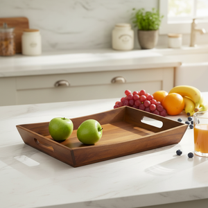 Plateau de service en bois d'acacia écologique avec poignées, plateau en bois, plateau multi-usages, adapté aux aliments, pour la maison et la cuisine - Product Image 1