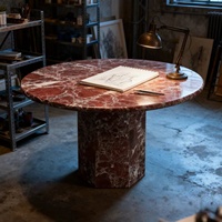 Meubles de salon de style italien nordique-Table basse ronde, table basse en marbre Roso Lepanto et table à manger