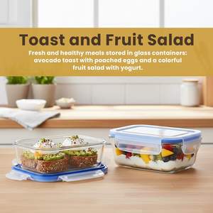 Boîte à lunch bento en verre borosilicate haute résistance à la chaleur, hermétique, avec couvercle, pour ustensiles de cuisine en plastique, sous vide et frais - Product Image 3