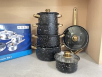 Ensemble de 12 ustensiles de cuisine en granit antiadhésif, revêtement en marbre noir, ensemble de casseroles en acier inoxydable, casserole à soupe, casserole à lait, poêle à frire, casseroles de cuisine