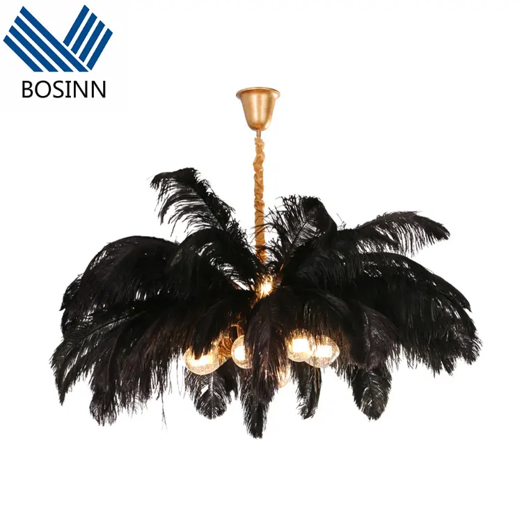 Подвесные светильники в стиле пост-модерн, потолочная лампа из страусиного пера, абажур из латуни, декор для гостиной, медная люстра