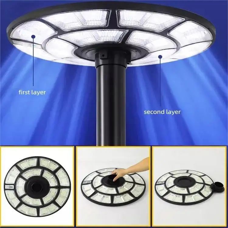 Énergie solaire 1000W énergie intelligente Induction moderne cour lampadaire extérieur Ip65 tout en un intégré UFO lampes de jardin solaires